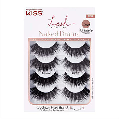 Picture of KISS Lash Couture Naked Drama Collection Multipack, Full & Fluffy Volume 3D Faux Mink Reusable False Eyelashes, Cushion Flexi Band & Split-Tip Technology, Style ‘Taffeta’, 4 Pairs