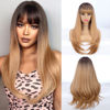 Picture of WIGER Straight Blonde Wigs Long Ombre Wig with Bangs Hair Long Layered Wig Synthetic Heat Resistant Fiber Hair for Daily (Brown to Honey Blonde)