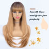 Picture of WIGER Straight Blonde Wigs Long Ombre Wig with Bangs Hair Long Layered Wig Synthetic Heat Resistant Fiber Hair for Daily (Brown to Honey Blonde)