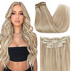 Picture of Sunny Clip in Hair Extensions Real Human Hair Ash Blonde Highlights Bleach Blonde Hair Extensions Clip in Human Hair Blonde Highlighted Clip on Human Hair Extensions Double Weft 70g 5pcs 12inch