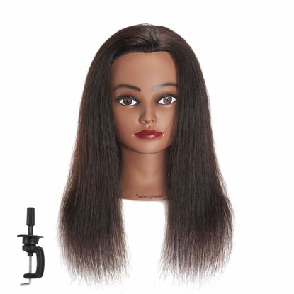 Picture of Traininghead 18-20" 100% Human hair Mannequin head Training Head Cosmetology Manikin Head Doll Head with free Clamp Stand