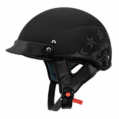 Picture of VCAN Cruiser Solid Flat Black Half Face Motorcycle Helmet (Star Flag, Small)