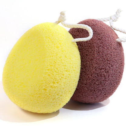 Picture of BAIMEI Bath Sponge, Soft Loofah Sponge Body Scrubber, Shower Use Sponge for Cleaning and Exfoliation (Yellow Red)