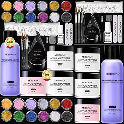 Picture of Morovan Acrylic Nail Kit - Professional Glitter Acrylic Powder Liquid Monomer Set with Nail Tips Glue for Nail Extension Carving Manicure Supplies Tools with Everything for Beginners DIY Home Salon