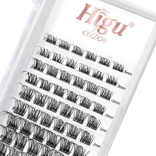 Picture of 72 Pcs Lash Clusters DIY Eyelash Extension C Curl mix 8-16 Wide Stem Cluster Lashes Individual Lashes Cluster Lashes Wisps Reusable Black Super Thin Band Lash Extension at Home (Nature Style-C 8-16)