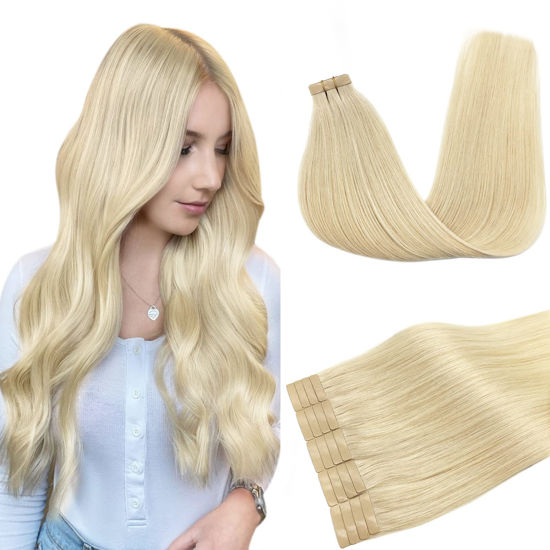 Picture of Tape in Extensions Human Hair, Bleach Blonde 10 Inch 30g 20pcs, DOORES Tape in Human Hair Extensions Natural Hair Straight Remy Hair Extensions for Women