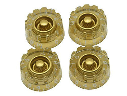 Picture of Dopro Set of 4 Gold Knurled Metric LP Guitar Speed Dial Knobs Control Knobs for Epiphone Les Paul/Import Guitar Bass w/Coarse 5.8mm Split Pots