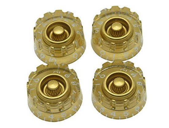 Picture of Dopro Set of 4 Gold Knurled Metric LP Guitar Speed Dial Knobs Control Knobs for Epiphone Les Paul/Import Guitar Bass w/Coarse 5.8mm Split Pots