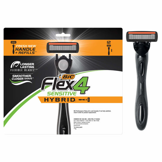 Picture of BIC Flex 4 Sensitive Hybrid Men's 4-Blade Disposable Razor, 1 Handle and 12 Cartridges