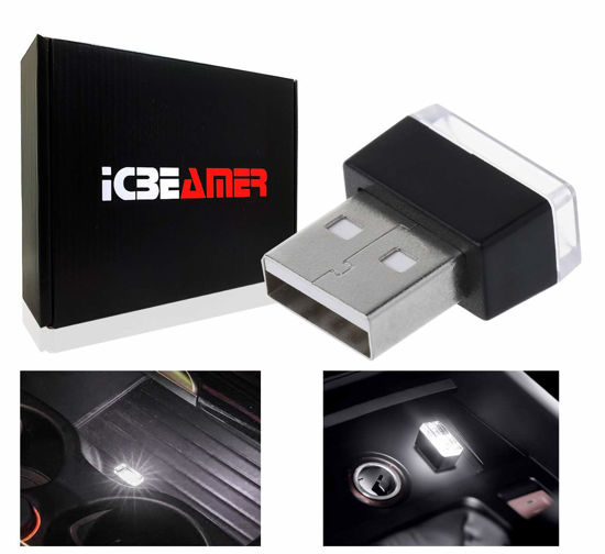 Picture of ICBEAMER 1pc White Universal USB Interface Plug-in Miniature Night Light LED Car Interior Trunk Ambient Atmosphere