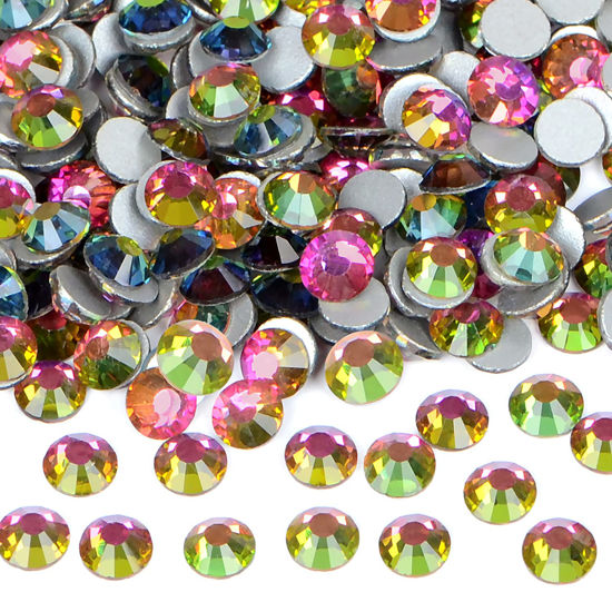 Picture of 1440PCS Art Nail Rhinestones non Hotfix Glue Fix Round Crystals Glass Flatback for DIY Jewelry Making with one Picking Pen (ss12 1440pcs, Vitrail Medium)