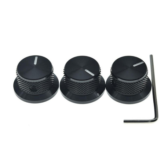 Picture of KAISH 3pcs Aluminium Potentiometer Knobs 1/4" Universal Top Hat Knobs Bell Control Knob with Set Screw for Guitar/Bass/AMPS/Preamps Black with Indicator