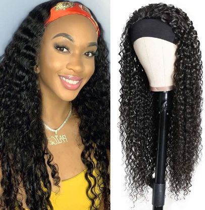 Picture of Human Hair Headband Wigs Deep Wave None Lace Front Wigs 18 Inch Glueless Wig 150% Density Brazilian Virgin Hair Headband Wigs for Black Women