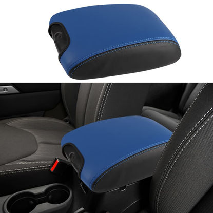 Picture of CEBAT Center Console Armrest Box Cover Anti-Scratch Leather Auto Central Armrest Protector Pad Interior Decoration Accessories Fit for Jeep Wrangler JK 2011-2017(Black and Blue)