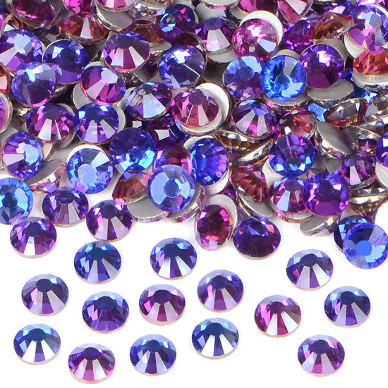 Picture of 2880PCS Art Nail Rhinestones non Hotfix Glue Fix Round Crystals Glass Flatback for DIY Jewelry Making with one Picking Pen (ss10 2880pcs, Purple Velvet)