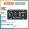 Picture of InkMyPlate Personalized Delaware Car License Plate | 12x6 Inch | Select from All 50 States | 3 Sizes | Custom Delaware Plate for Front Car Bumper | Personalized Car Tags | USA Thick .040 Aluminum