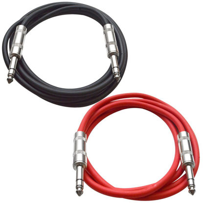 Picture of Seismic Audio - SATRX-3-2 Pack of 3' 1/4" TRS Male to 1/4" TRS Male Patch Cables - Balanced - 3 Foot Patch Cord - Black and Red