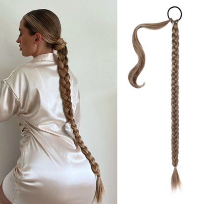 Picture of SEIKEA Long Braided Ponytail Extension with Hair Tie Straight Wrap Around Hair Extensions Ponytail Natural Soft Synthetic Hair Piece Daily Wear 34 Inch 180 Gram Dark Ash Blonde with Highlights