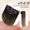 Picture of Sunny Clip in Human Hair Extensions Brown Ombre 20inch Clip In Hair Extensions Real Human Hair Balayage Brown To Ash Blonde Highlights Real Human Hair Clip in Extensions Brown Ombre 7Pcs 120G