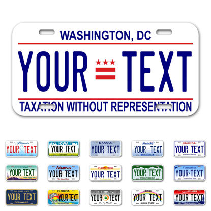 Picture of InkMyPlate Personalized Washington DC Car License Plate | 12x6 Inch | Select from All 50 States | 3 Sizes | Custom Plate for Front Car Bumper | Personalized Car Tags | USA Thick .040 Aluminum