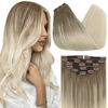 Picture of Sunny Clip in Hair Extensions Long Human Hair Clip in Ombre Hair Extensions Real Human Hair Balayage Ash Blonde Ombre Platinum Blonde Clip in Human Hair Extensions Double Weft 24inch 7pcs 120g