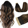 Picture of Tape in Hair Extensions Human Hair, Natural Black to Chestnut Brown 12 Inch 40g 20pcs, DOORES Hair Extensions Tape in Human Hair Remy Straight Hair Extensions for Women