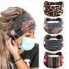 Picture of Wide Boho Headbands with Button for Mask Women Nurses Leopard Headband No Slip Elastic Ear Protection Men Doctors Hairband Knotted Sport Sweatband Head Bands for Protect Ear