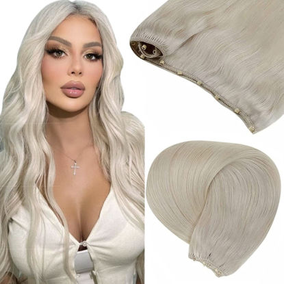 Picture of LAAVOO Beaded in Weft Hair Extensions Real Human Hair Ice Blonde Micro Beaded in Weft Blonde Extensions Seamless Micro Ring Weft Hair Weft Extensions Soft Silky 50g 20"