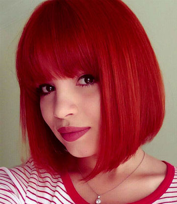 Picture of Bopocoko Short Red Wigs for Women, 12'' Red Bob Hair Wig with Bangs, Natural Fashion Synthetic Full Wig, Cute Colored Wigs for Daily Party Cosplay Halloween BU151R