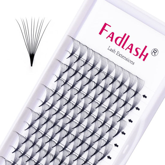 Picture of FADLASH Premade Fans Pointed Base 10D Premade Volume Eyelash Extensions Middle Stem Pre Fanned Lash Extensions Easy Application C/D Curl Eyelash Extension (10D-0.07-D, 17mm)