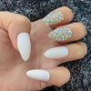 Picture of Coolnail 3D Press On Nails White Bling AB Gems Matte Stiletto Fake False Nails Almond Frosted Oval Short Pointed Full Cover Faux Ongles