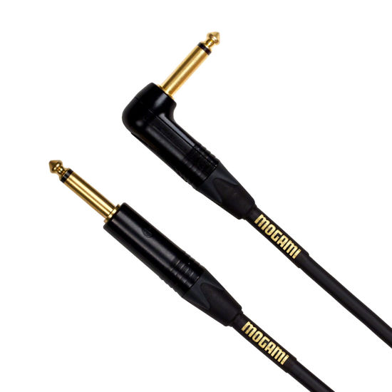 Picture of Mogami Gold INSTRUMENT-01R Guitar Instrument Cable, 1/4" TS Male Plugs, Gold Contacts, Right Angle and Straight Connectors, 10 Inch