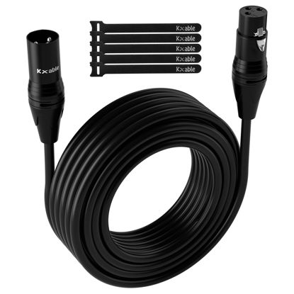 Picture of Long XLR Microphone Cable 25 Feet, DMX Stage Lighting Patch Cable, 3 pin Shielded Balanced Male to Female Mic Cord for Amplifier, Recording Studio, Mixer with 5 Ties- 25ft