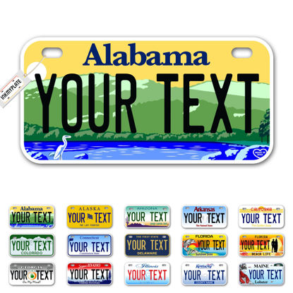 Picture of InkMyPlate Personalized Alabamas Small License Plate | Bike 6x3 inch | Select from All 50 States | 3 Sizes | Custom License Plates for Kids Bicycles | Power Wheels | USA Thick .040 Aluminum