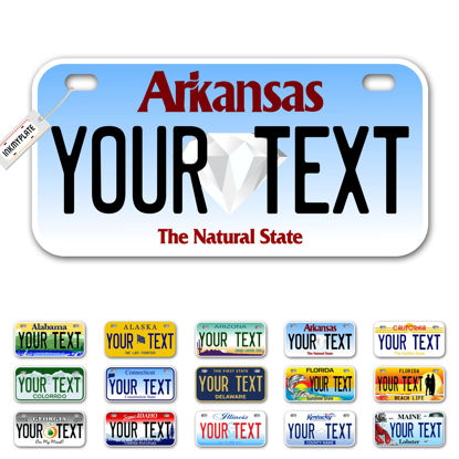 Picture of InkMyPlate Personalized Arkansas Small License Plate | Bike 6x3 in |Select from All 50 States | 3 Sizes |Custom License Plates for Kids Bicycles | Power Wheels | Wagons | USA Thick .040 Aluminum