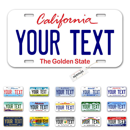 Picture of InkMyPlate Personalized California New Car License Plate | 12x6 Inch | Select from All 50 States | 3 Sizes | Custom California for Front Car Bumper | Personalized Car Tags | USA Thick .040 Aluminum