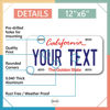 Picture of InkMyPlate Personalized California New Car License Plate | 12x6 Inch | Select from All 50 States | 3 Sizes | Custom California for Front Car Bumper | Personalized Car Tags | USA Thick .040 Aluminum