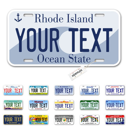 Picture of InkMyPlate Personalized Rhode Island Car License Plate | 12x6 Inch | Select from All 50 States | 3 Sizes | Custom Plate for Front Car Bumper | Personalized Car Tags | USA Thick .040 Aluminum