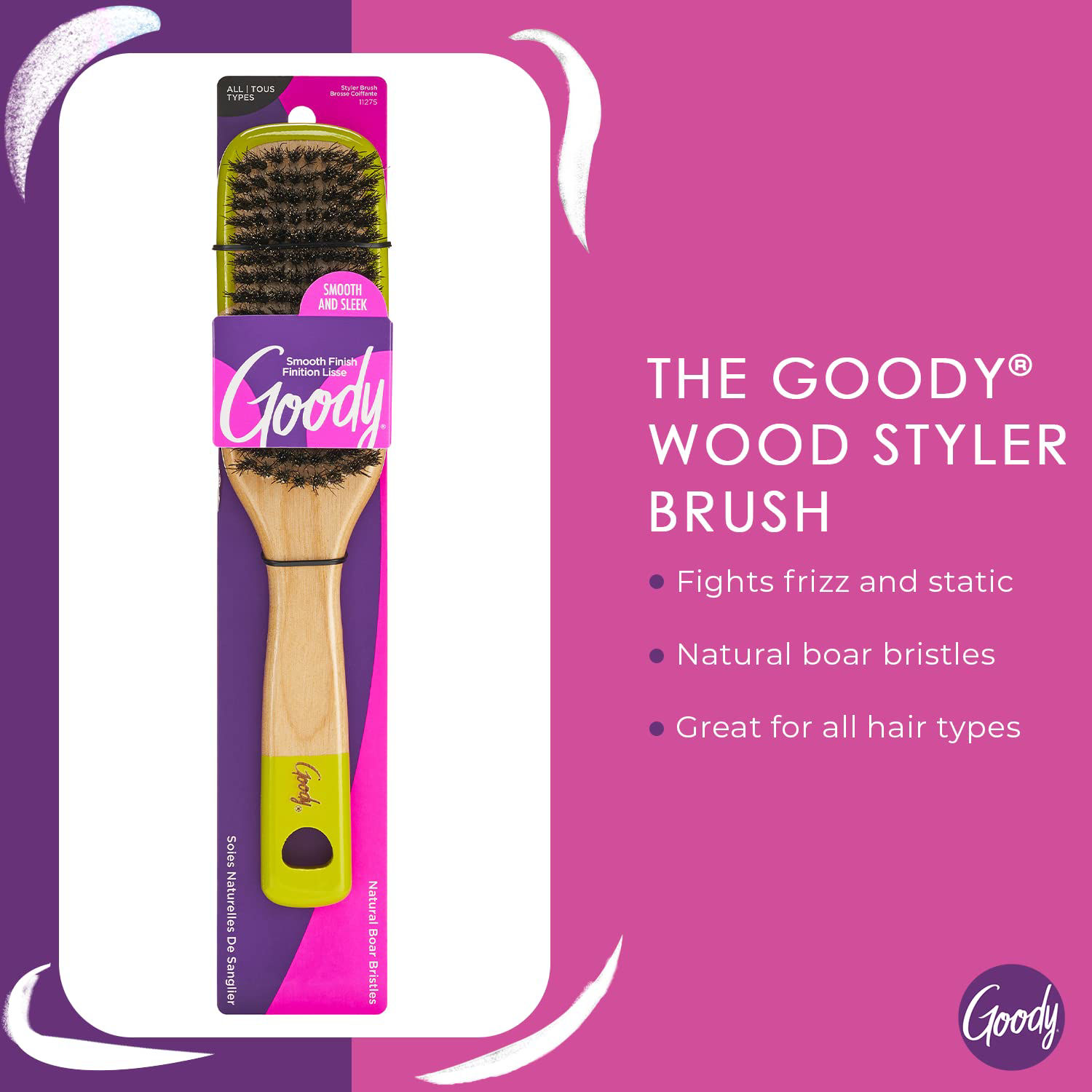 GetUSCart- Goody Wood Styler Brush - Natural Boar Bristles Smooth and ...