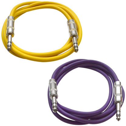 Picture of Seismic Audio - SATRX-3-2 Pack of 3' 1/4" TRS Male to 1/4" TRS Male Patch Cables - Balanced - 3 Foot Patch Cord - Yellow and Purple