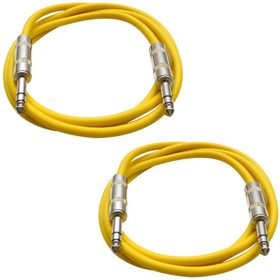 Picture of Seismic Audio - SATRX-2-2 Pack of 2' 1/4" TRS Male to 1/4" TRS Male Patch Cables - Balanced - 2 Foot Patch Cord - Yellow and Yellow