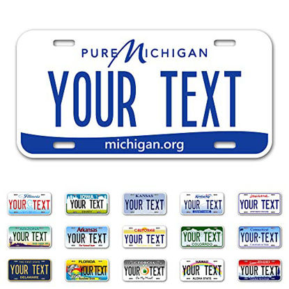 Picture of InkMyPlate Personalized Michigan Blue Car License Plate | 12x6 Inch | Select from All 50 States | 3 sizes | Custom Michigan Plate for front Car Bumper | Personalized Car Tags | USA Thick .040 Aluminum