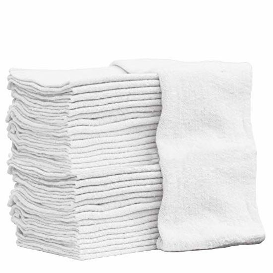 Picture of Nabob Wipers Auto Mechanic Shop Towels Shop Rags 100% Cotton Size 14"x14" (50 Pack, White)