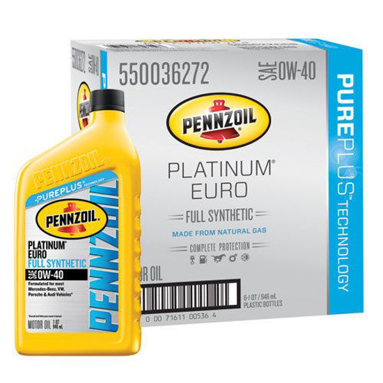 Picture of Pennzoil 550036272-6PK Platinum Euro SAE 0W-40 Full Synthetic Motor Oil - 1 Quart (Case of 6)