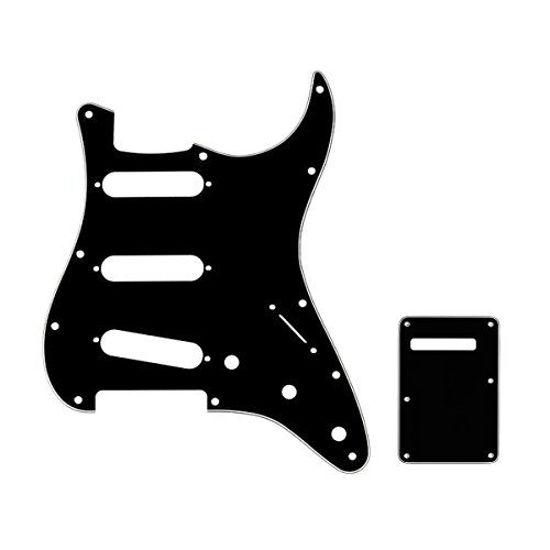 Picture of Musiclily SSS 11 Holes Strat Electric Guitar Pickguard and BackPlate Set for Fender USA/Mexican Made Standard Stratocaster Modern Style Guitar Parts,3Ply Black