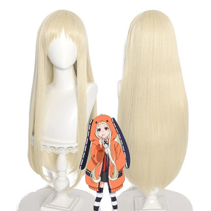 Picture of Uniquebe Anime Wig Golden Long Straight Ririka Momobami Cosplay Wigs for Anime Kakegurui Compulsive Gambler Golden for Halloween (Momobami Ririka)