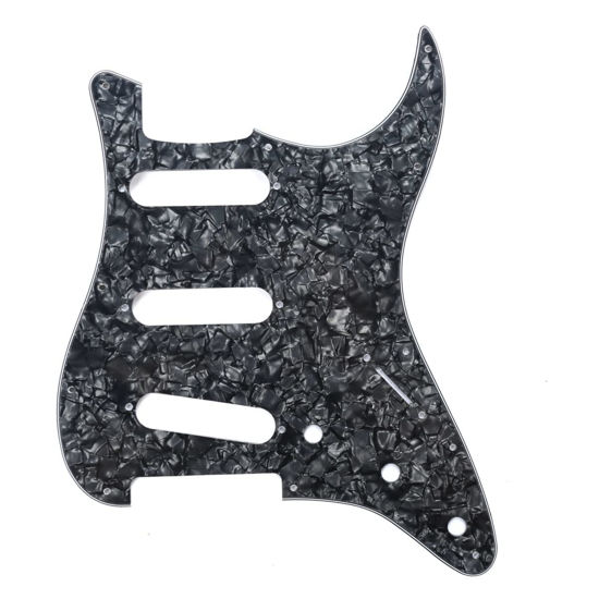 Picture of Musiclily SSS 11 Hole Strat Electric Guitar Pickguard for Fender US/Mexico Made Standard Stratocaster Modern Style Guitar Parts,4ply Black Pearl