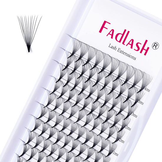 Picture of Premade Fans Eyelash Extensions 8-14mm 12D Premade Lash Extensions Fans Pointed Base Pre Made Volume Lashes Pre Fanned Lash Extensions Middle Stem (12D-0.05D, 8-14mm)