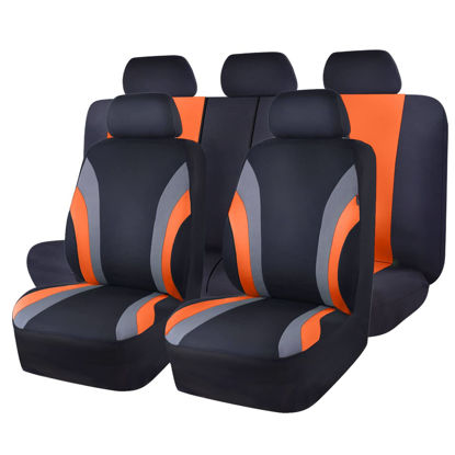 Picture of CAR PASS Line Rider Sporty Cloth 11PCS Universal Fit Car Seat Cover -100% Breathable with 5mm Composite Sponge Inside,Airbag Compatible,3zipper Bench(Full Set, Black and Orange)