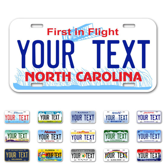 Picture of InkMyPlate Personalized North Carolina Car License Plate | 12x6 Inch | Select from All 50 States | 3 Sizes | Custom Plate for Front Car Bumper | Personalized Car Tags | USA Thick .040 Aluminum